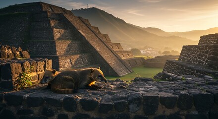 Ancient ruins and dog