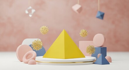 Geometric shapes create a modern and playful design