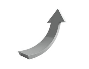 3D rendered, light gray arrow curving upwards