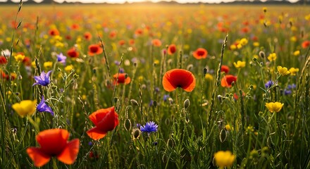 Fototapeta premium Colorful wildflower field sunset
