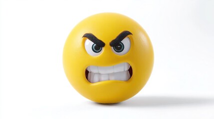 Fototapeta premium 3D emoji angry yellow ball, high-resolution PNG with transparent background, ideal for chat stickers, digital designs, advertising content, and humorous visuals.