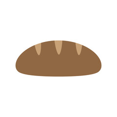 Flat vector bread loaf illustration in brown with smooth top, isolated on white background, suitable for bakery icon, carbohydrate design, organic food symbol, restaurant menu graphic, or breakfast br