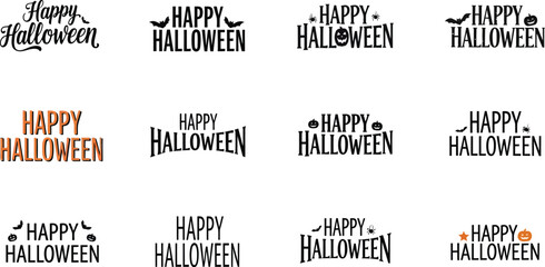 Obraz premium Vector, curated collection of twelve unique typographic emblems for the autumn holiday, featuring spooky calligraphy and modern lettering styles. Versatile vector logo pack for seasonal designs .eps