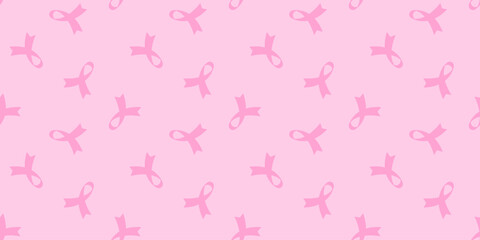 Pink ribbon seamless pattern for background Breast cancer awareness month, day banner poster card info. Minimalist vector illustration