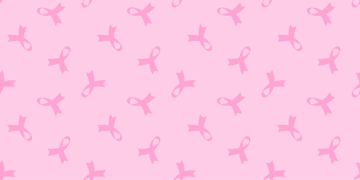 Pink ribbon seamless pattern for background Breast cancer awareness month, day banner poster card info. Minimalist vector illustration