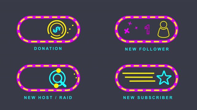 Animated Streamer Alerts Icon Set - Follower, Subscriber, Donation - Loop with Alpha Channel