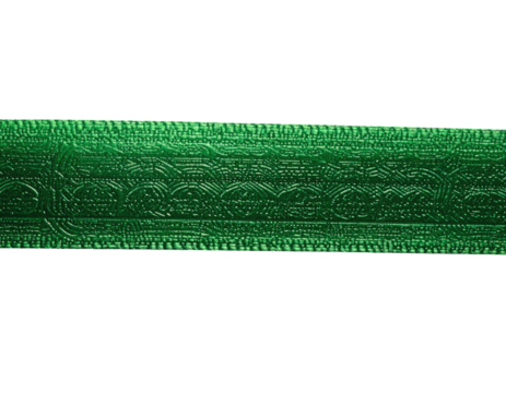 Emerald green ribbon with intricate, embossed pattern