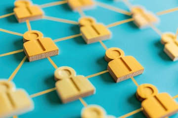 Yellow wooden figures representing users connecting together on a social network