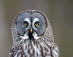 Gray Owl Portrait Close Up.