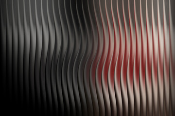 Abstract wavy metallic surface with red and black gradient