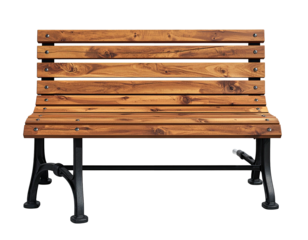 Wooden park bench with dark metal legs