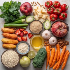 Vibrant assortment of fresh fruits vegetables grains and nuts