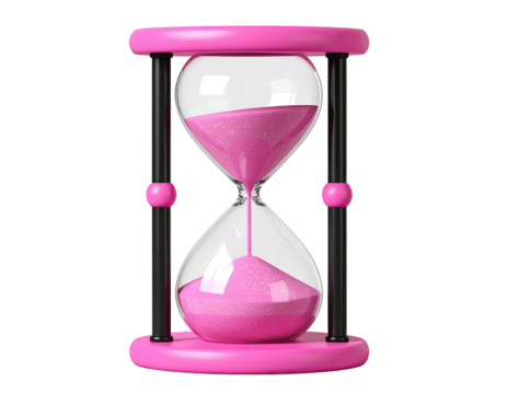 Pink hourglass with flowing sand