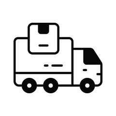A simple, flat line icon depicts a delivery truck carrying a package
