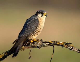 Focused Kestrel Perched on Branch.