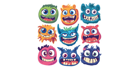 Vector illustration set of cute cartoon monsters with different expressions