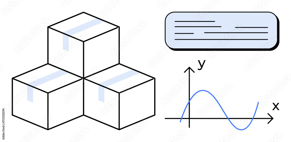 Poster stacked boxes with labels, line graph for analysis, and content block reflecting data insights. idea