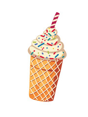 Vector illustration ice cream cone with colorful sprinkles