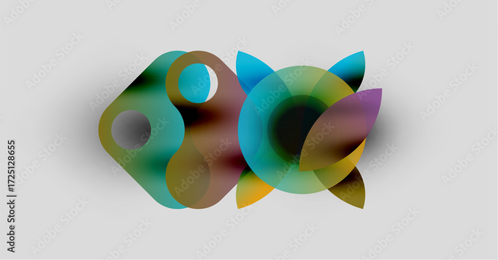 Poster Abstract composition featuring overlapping translucent circles. Colors blend, creating soft gradients, dynamic visual effect.