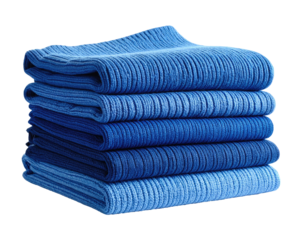 Stack of five blue ribbed cleaning cloths