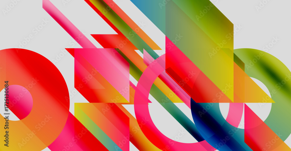 Poster abstract composition. colorful geometric shapes overlap, creating dynamic visual effect. gradients a