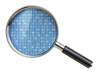 Magnifying Glass, over Digital Grid Data technology, cutout, PNG isolated on transparent background