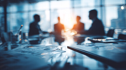 modern scene of individuals with a mediator, discussing wealth and assets. Subtle visual cues such as property documents on the table.