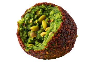 Taameya Egyptian falafel ball made from chickpeas or fava beans, isolated on white transparent background, concept of ethnic Arabic food