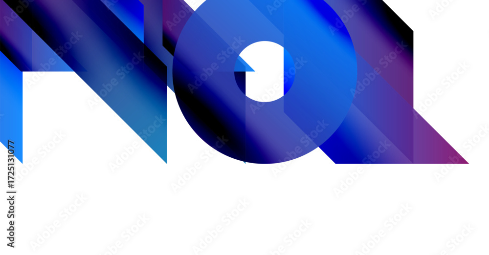 Poster abstract design features overlapping blue, purple gradients. lettering suggests noi with dynamic sha