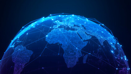 Digital glowing world map 3D earth with network connections global technology and communication concept