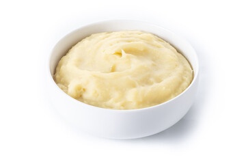 Mashed potatoes in white bowl isolated on white background