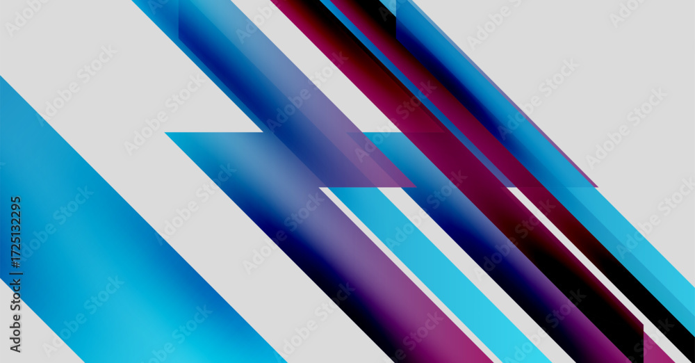 Poster abstract geometric design. diagonal lines create dynamic visual effect. blue, purple hues dominate c