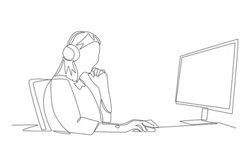 Female led game design studio concept one-line drawing