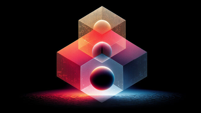 虚無空間に浮かぶ球体を含んだキューブ型のロストテクノロジー