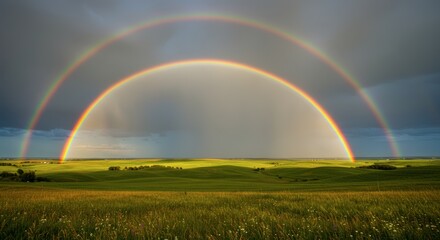 Fototapeta premium Double rainbow over a field