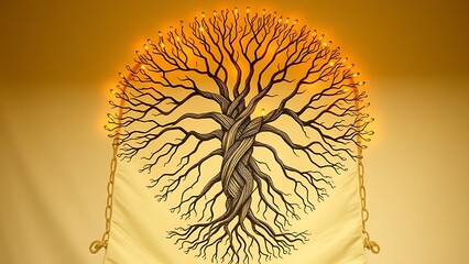 A classic tree of life diagram is unraveled and rewoven into a new, complex network of glowing light.