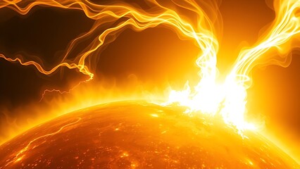 Abstract solar surface erupting in color-shifting plasma tendrils from yellow to white.