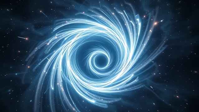 A dark matter vortex warping the fabric of spacetime, with light bending into impossible shapes.