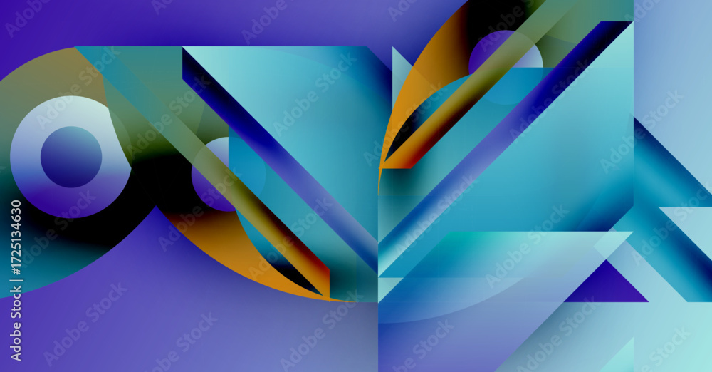 Poster abstract composition. geometric shapes intersect, creating dynamic visual experience. blue, purple h