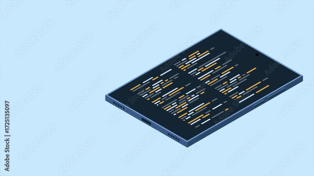 Wall mural isometric tablet animation. program code on tablet screen. isometric technology. 4k video animated i