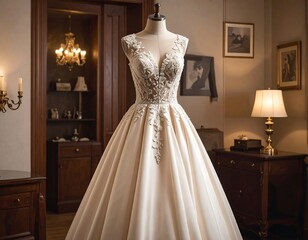Elegant wedding dress in a luxurious room