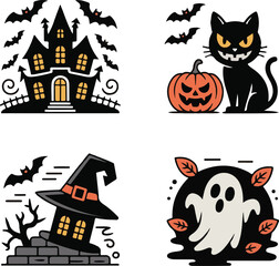 Cute Spooky Halloween Icons and Elements Vector Pack