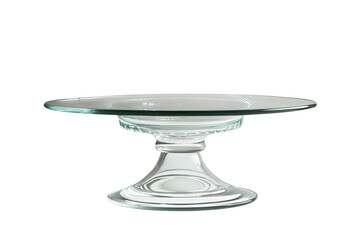 Elegant glass cake stand on black. The pedestal stand showcases its clear design and sculptural form, perfect for displaying desserts and wedding centerpieces.
