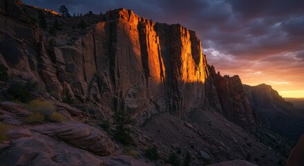 Dramatic mountain face at sunrise