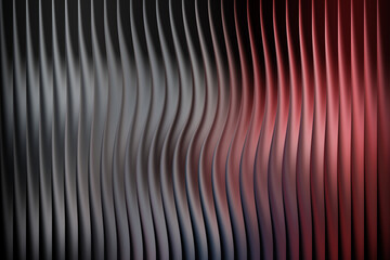 Abstract wavy metallic surface with red and grey gradient lighting
