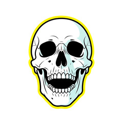 Fototapeta premium Vector skull illustration with yellow outline for halloween or day of the dead design art on transparent background