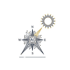 AI Compass Icon Set - Artificial Intelligence Navigation and Future Technology Abstract Concept