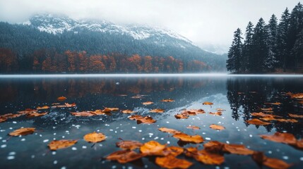Autumn lake mountains