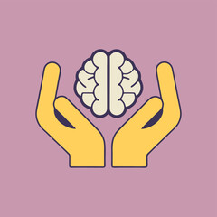 Obraz premium Brain Hands Care For Mental Health Psychology Icon Wellness Mind Support Concept