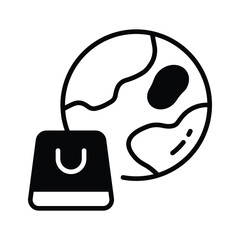 Global shopping icon representing worldwide online stores and ecommerce shopping